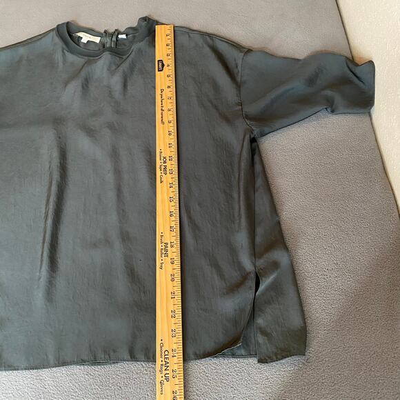 Vince Rib Trim Woven Top Womens S Oversized Boxy Lagenlook Chic Minimalist Grey - Picture 11 of 16